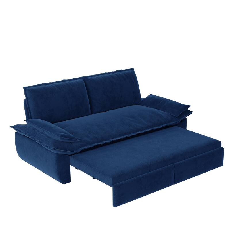 3-in-1 Convertible Velvet Sofa Bed, Pull-Out Queen Sleeper Bed, Chaise Lounge Sofa Daybed, Easy-to-Assemble