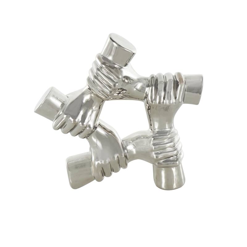 Silver Ceramic Gripping Hands Decorative Sculpture