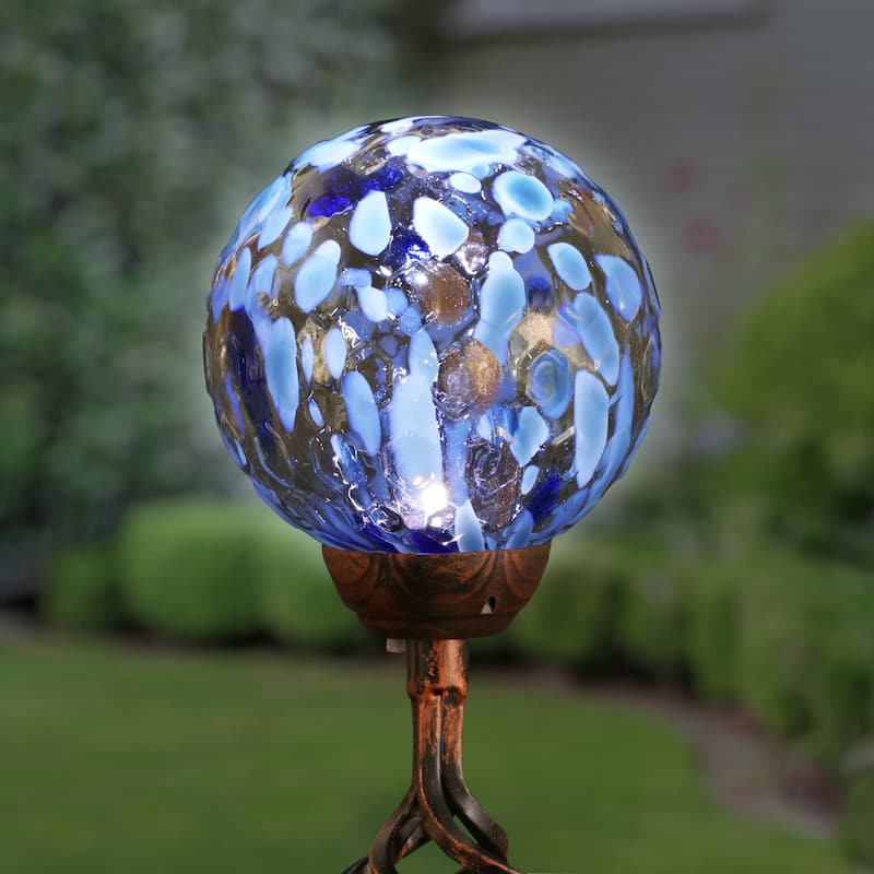 Exhart Solar Pearlized Honeycomb Glass Ball Garden Stake with Metal Finial, 4 by 31 Inches - Multi