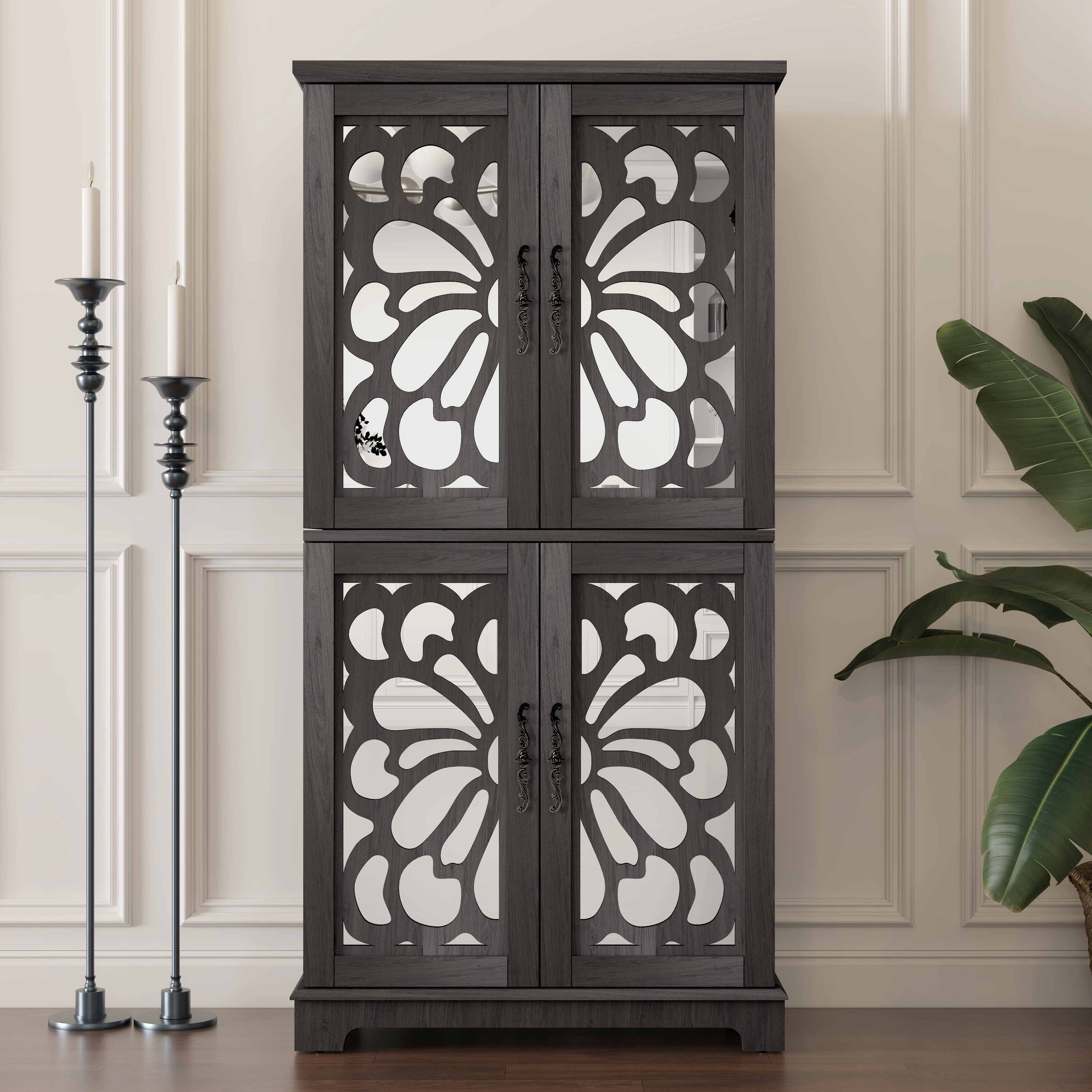 67.4" Tall Storage Cabinet Sideboard Buffet Cabinet with Mirrored Doors