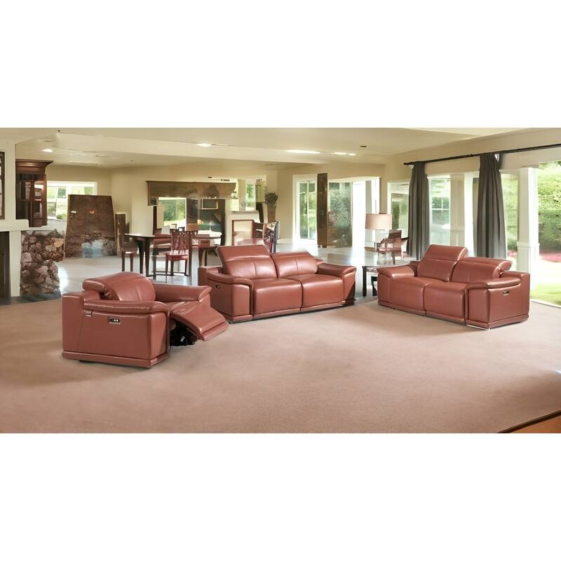 HomeRoots Three Piece Indoor Camel Italian Leather Six Person Seating Set - Camel