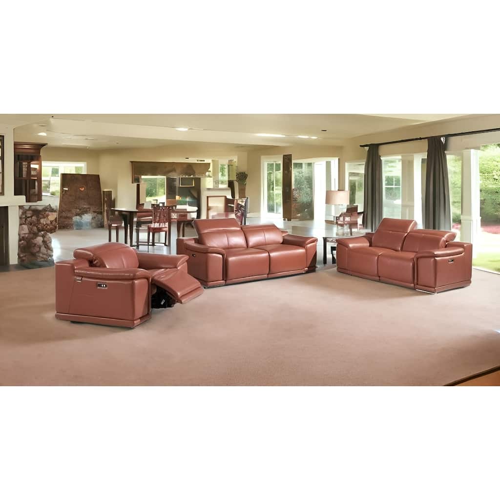 HomeRoots Three Piece Indoor Camel Italian Leather Six Person Seating Set