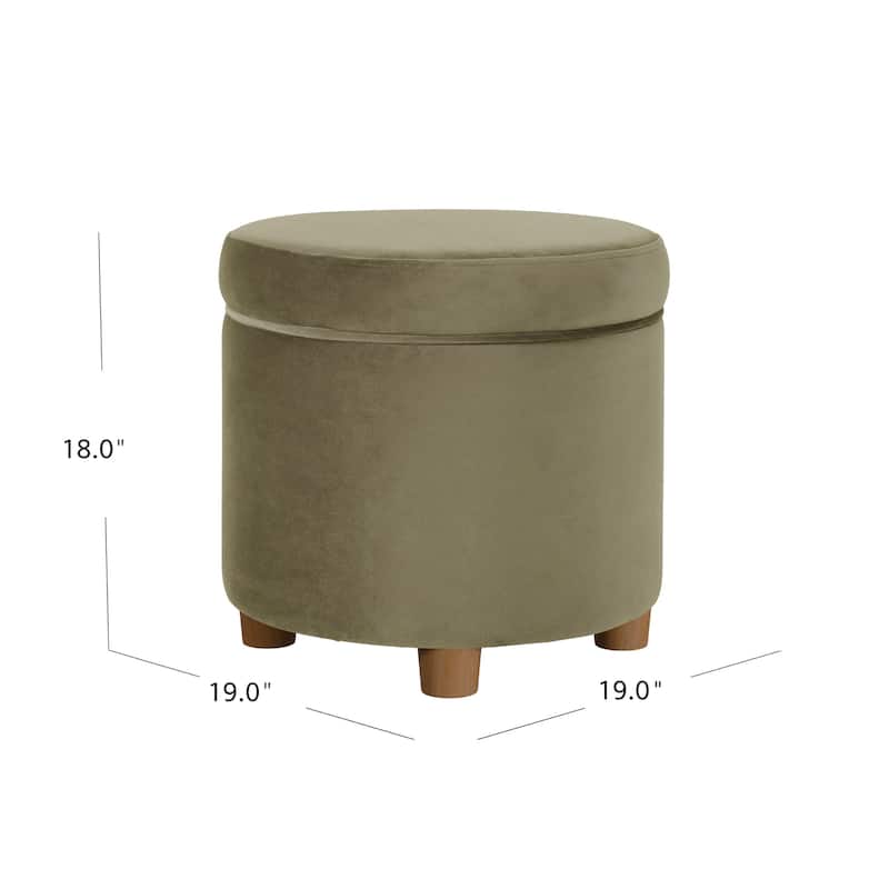 Gio Storage Ottoman, 19 Inch Round Lift Top, Sage Green Velvet Fabric