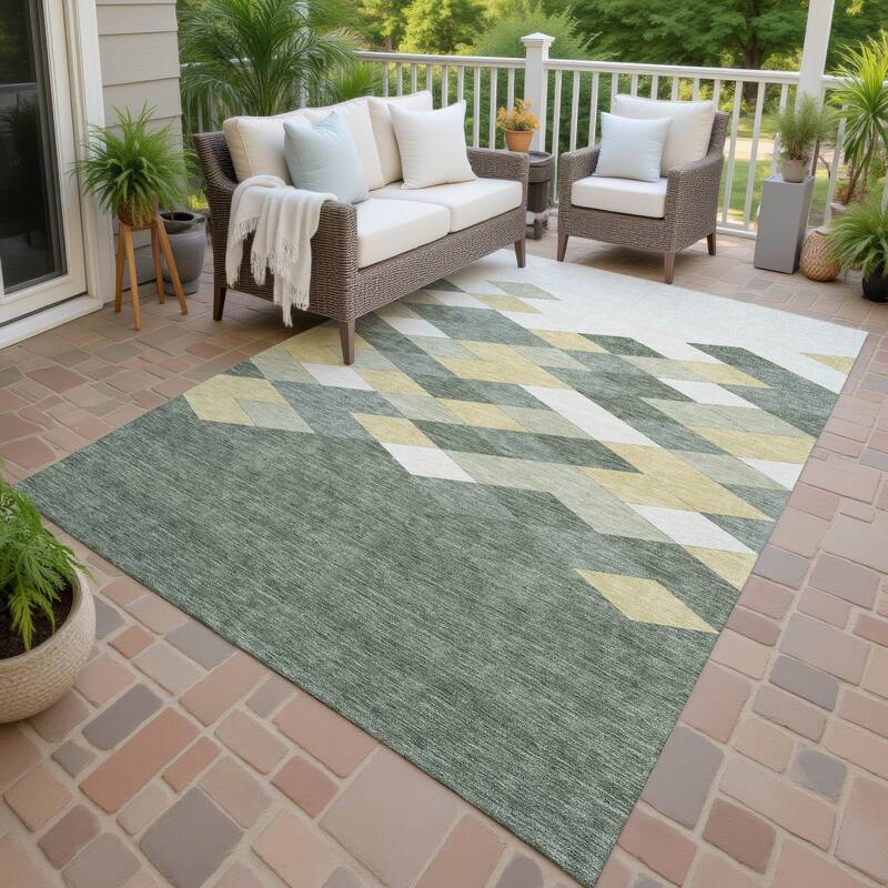 Machine Washable Indoor/ Outdoor Modern Avo Chantille Rug - Basil - 10' x 14'