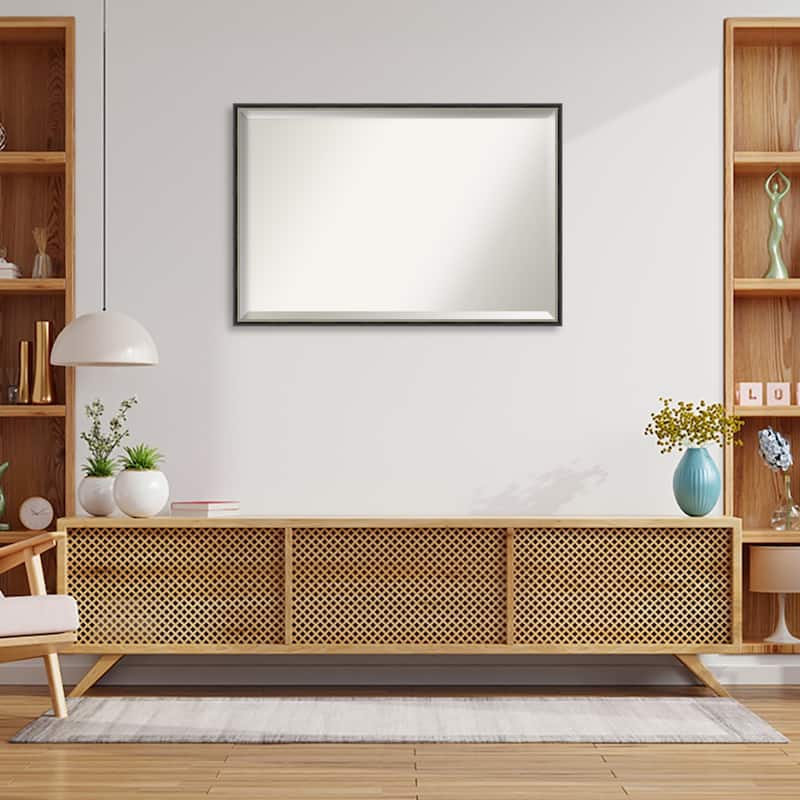 Theo Black Silver Beveled Wood Framed Wall Mirror