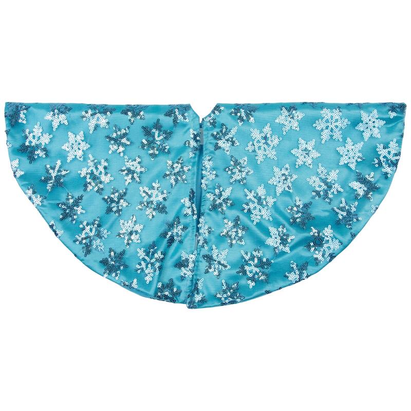 Sequin Snowflake Pattern Mini Christmas Tree Skirt - Blue - 20"