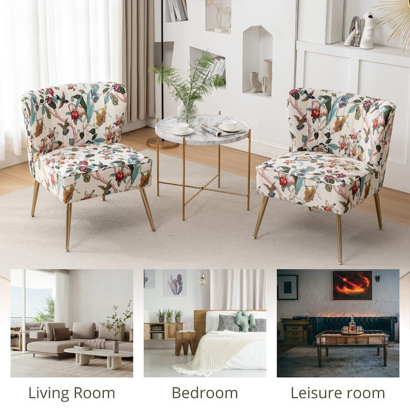 Velvet Floral Accent Chair with Gold Legs, Modern Comfy Tufted Side Chair for Living Room/Bedroom