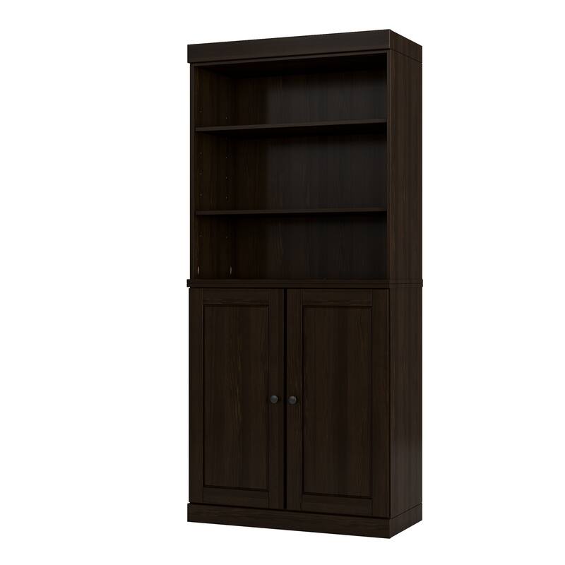 Solid Wood Tall Bookcase with Doors, Adjustable Shelves, Modular Storage, Open Display Bookshelf, 32" W x 71.5" H