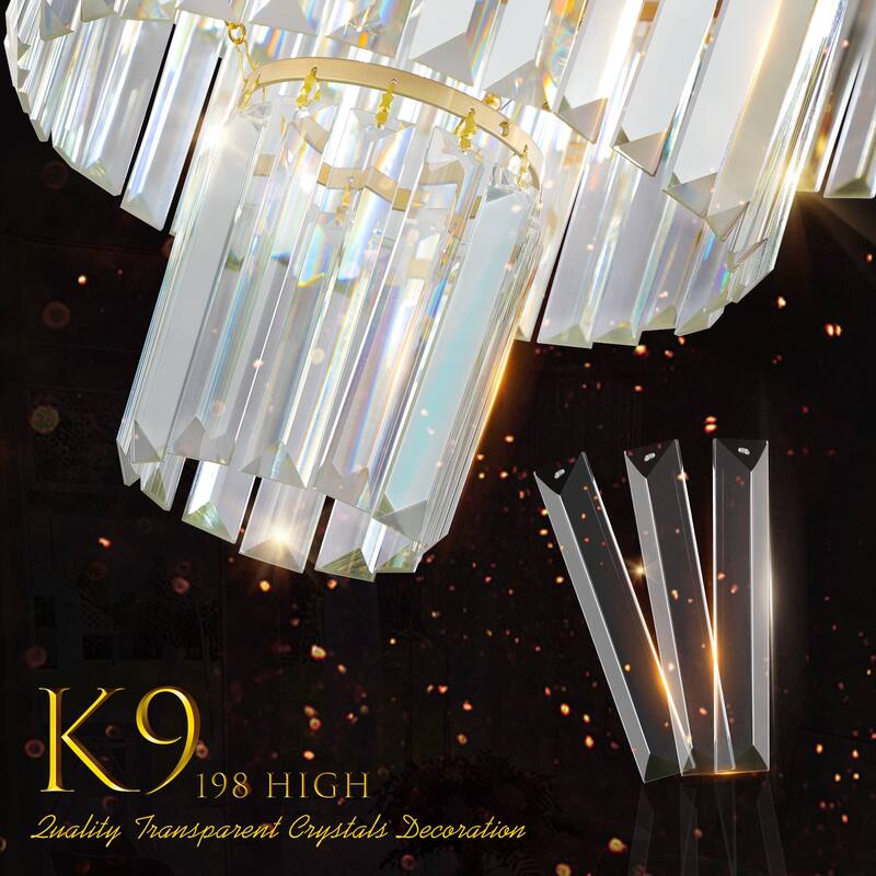 20" Luxury 4-Tier Crystal Chandelier, 12-Light Gold Frame Pendant Light, Elegant Ceiling Lighting for Living Room