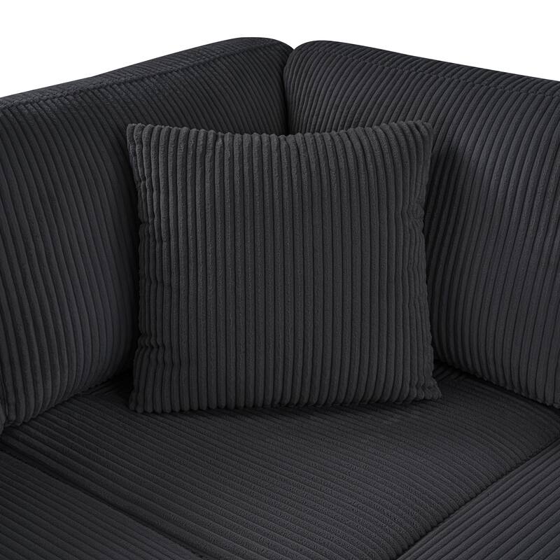115.3" Corduroy U-Shaped Sectional Sofa with Chaise Lounge and Throw Pillows