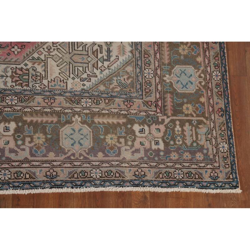 Distressed Pink Tabriz Vintage Persian Rug Hand-Knotted Wool Carpet - 9'2" x 12'8"