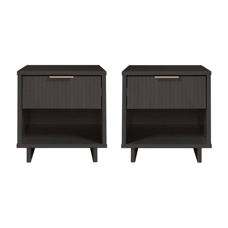 Manhattan Comfort Granville Mid Century Solid Wood 1 Drawer Nightstand Set of 2
