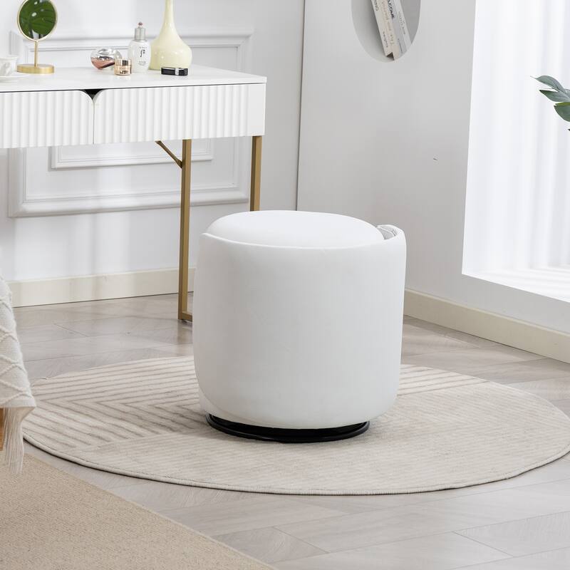 Stylish Upholstered Barrel Chair: 360°Swivel Vanity Stool for Bedroom & Dining Chair, Built-in Storage, Soft Padded Accent Seat