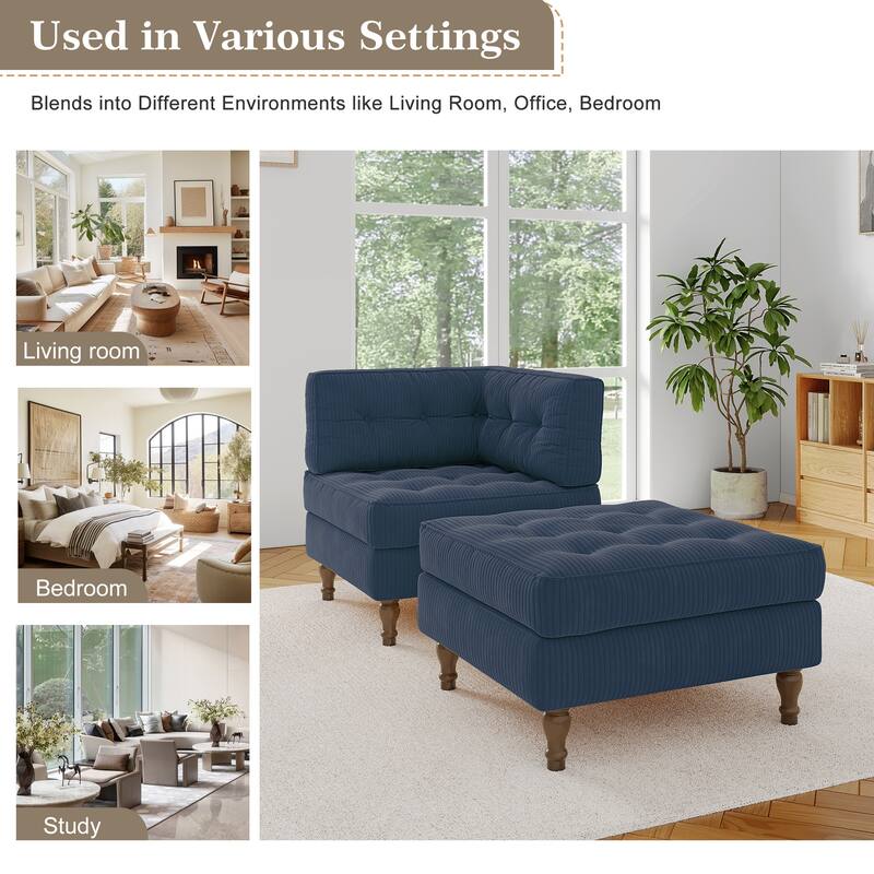 Corduroy L-shape Modular Corner Sectional Sofa with Reversible Storage Ottoman