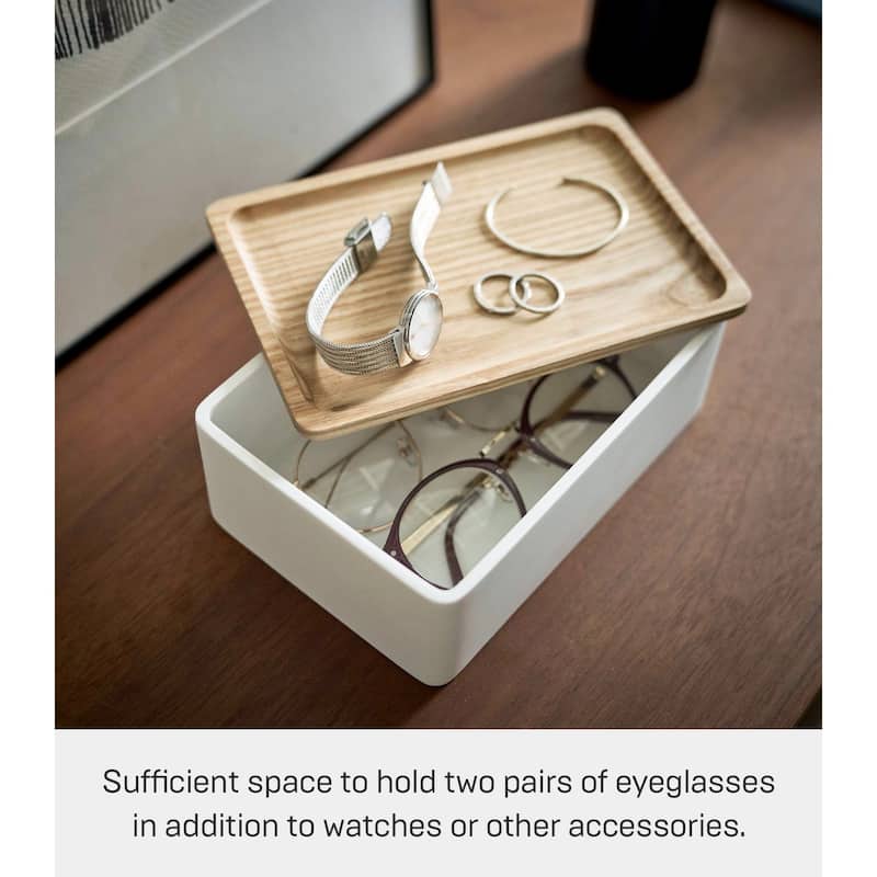 Yamazaki Home Accessory Box, Polystone, Lid - L 4.92 x W 7.28 x H 2.76 inches
