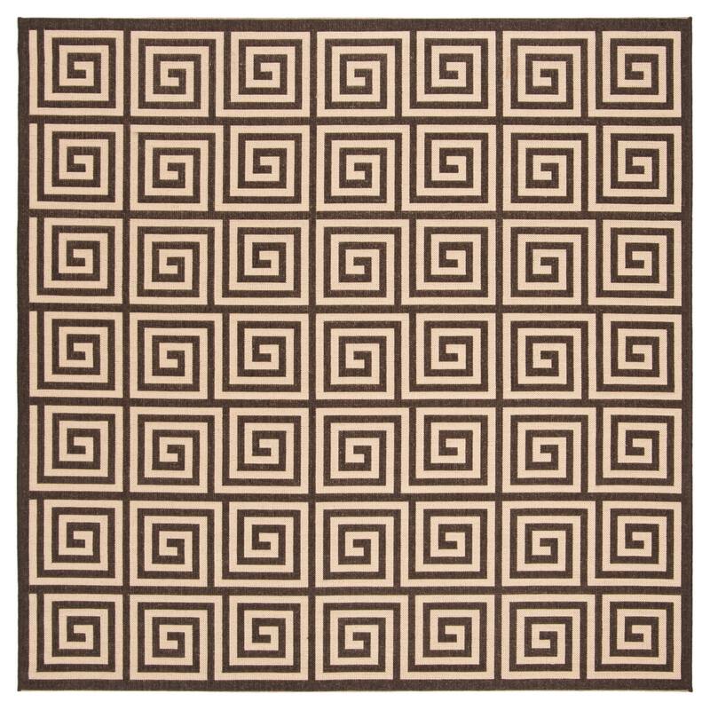 SAFAVIEH Linden Cathy Indoor/ Outdoor Waterproof Patio Backyard Rug - 6'7" Square - Creme/Brown