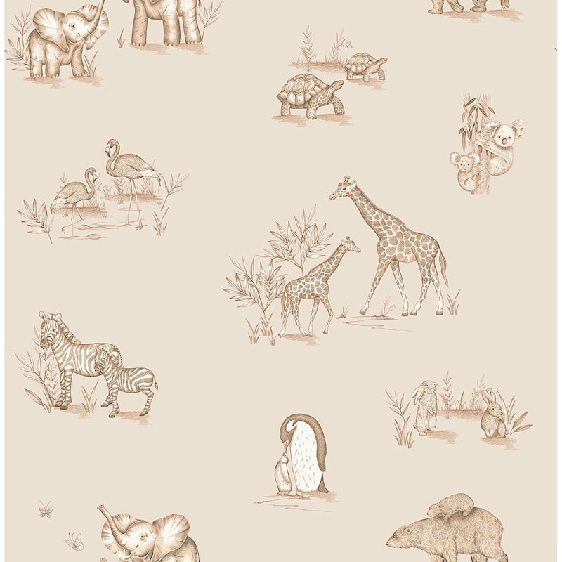 Advantage Safari Babies Beige Animal Wallpaper
