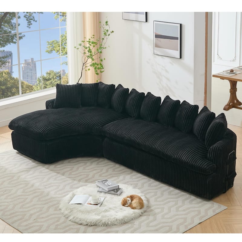 Modern L-Shaped Corduroy 4-Seat Modular Sectional Sofa with Curved Design and Back Cushions for Living Room