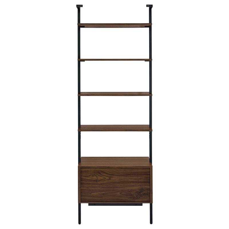 Wendell Walnut 4-shelf Storage Wall Bookshelf