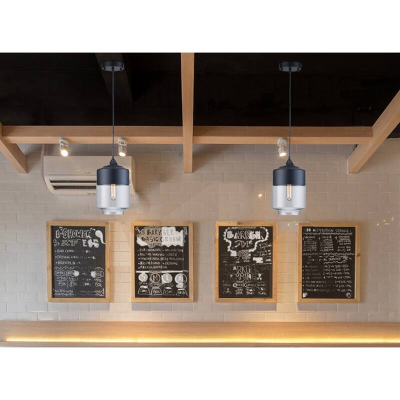 1-Light Matte Black Pendant With A Clear Glass Shade