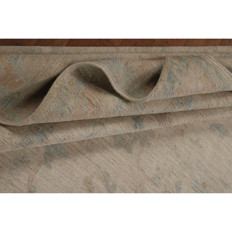 Vegetable Dye Floral Oushak Turkish Large Rug Hand-Knotted Wool Carpet - 9'10"x 14'0"