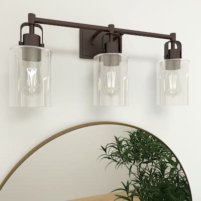 3-Light Bathroom Vanity Light with Cylinder Clear Glass Shades