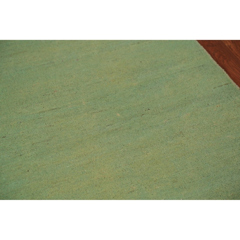 Green Modern Gabbeh Runner Rug Hand-Knotted Wool Carpet - 2'11" x 9'6"