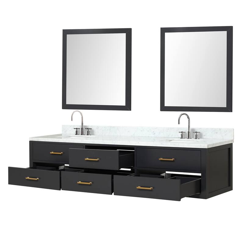 Lexora Castor Double Bath Vanity, Carrara Marble Top, Faucet Set, and Mirrors