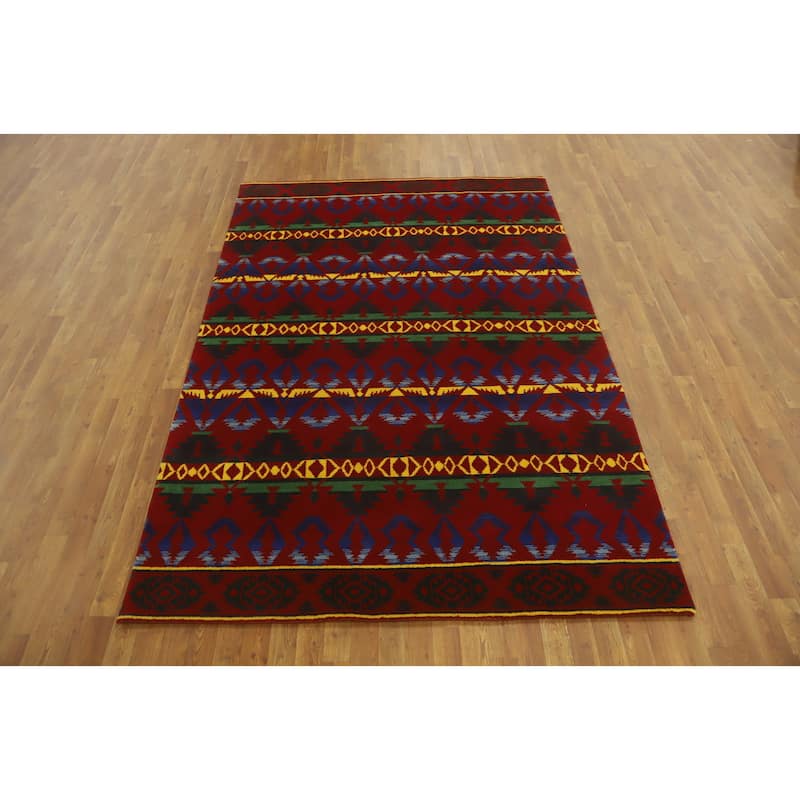 Hand-knotted Tribal Wool Red Geometric Oriental Area Rug - 8' 11'' X 6' 0''