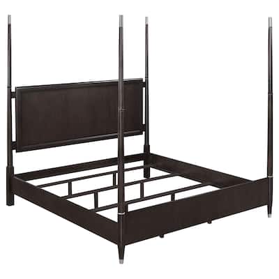 Amber Queen Size Poster Bed, Floating Headboard with Low Footboard, Brown