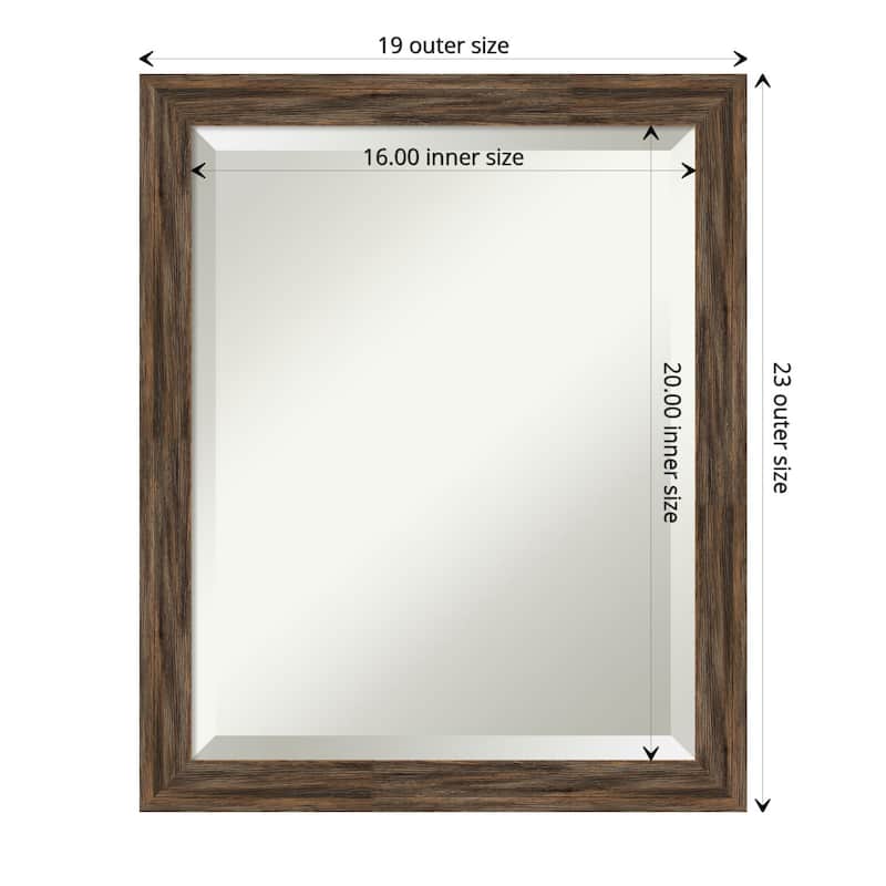 Beveled Wood Bathroom Wall Mirror - Regis Barnwood Mocha Narrow Frame - Regis Barnwood Mocha Narrow - Outer Size: 19 x 23 in