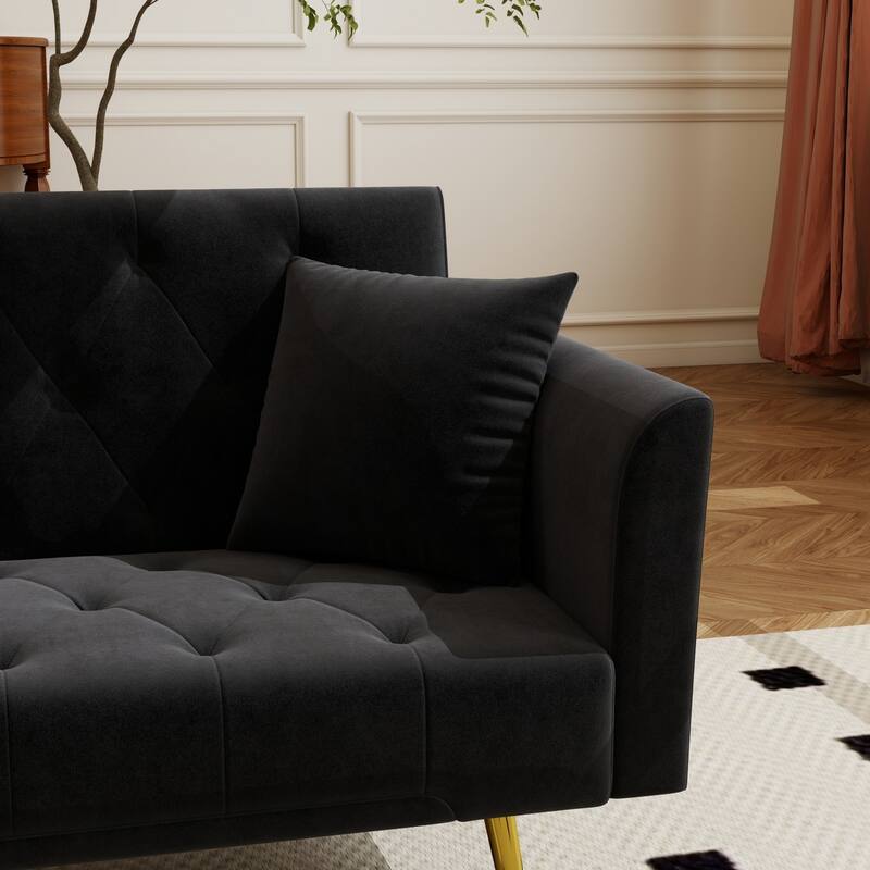 72" Modern Convertible Velvet Tufted Sofa with 2 Pillows