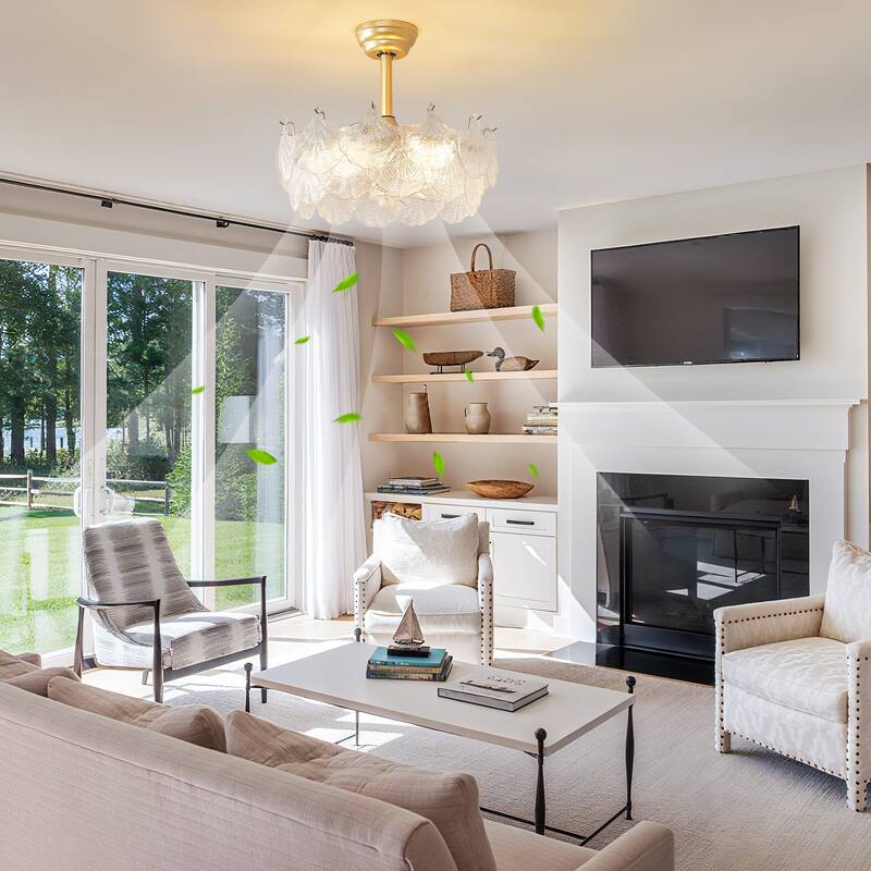 20" Modern Glass Chandelier with Shell Ceiling Fan with Remote Control, Caged with 6 Speeds for Bedroom, Nursery, Living Room