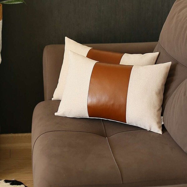Faux leather lumbar pillow hot sale cover