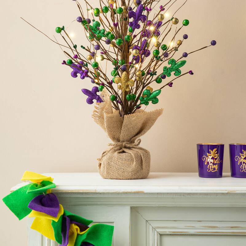 Glitzhome Heart Berry & Fleur-de-Lis Tree Valentine's & Mardi Gras Tree