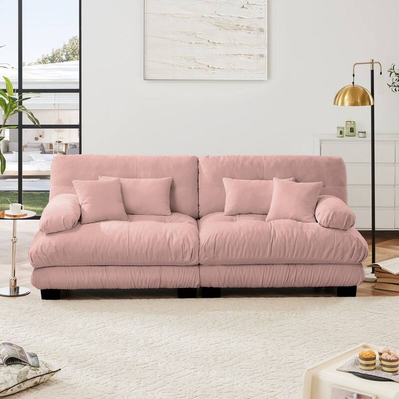 Rossetta 2 - Seat Exquisite Cloud Couch Chenille Sofa with Lumbar and Throw Pillows - Pink