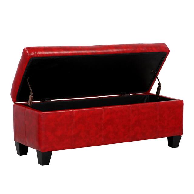 York Upholstered Quilted Stitched Flip-Top Storage Bench - Red