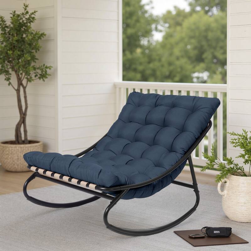Outdoor Metal Frame Rocking Chair with Water-Resistant Cushions
