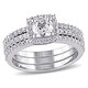 preview thumbnail 3 of 7, Miadora Sterling Silver Cushion and Round-cut Created White Sapphire Halo 3-piece Bridal Ring Set