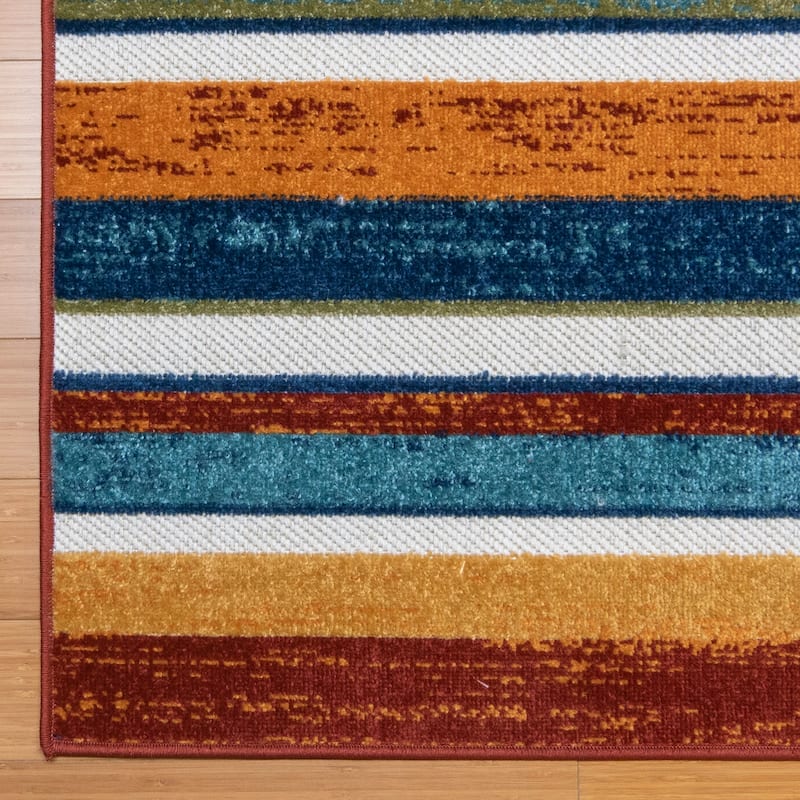Gertmenian Fosel Muxia Red Multi Modern Stripe High-Low Indoor/ Outdoor Area Rug