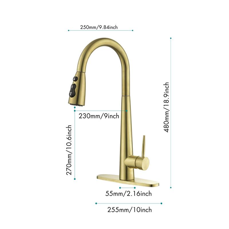 Single Hole Deck Mount Kitchen Faucets with Pull Down Sprayer