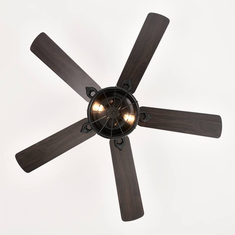 52'' Farmhouse Ceiling Fan Dual Finish Blades Industrial Fandelier for Living room Bedroom Patio --Matte Black