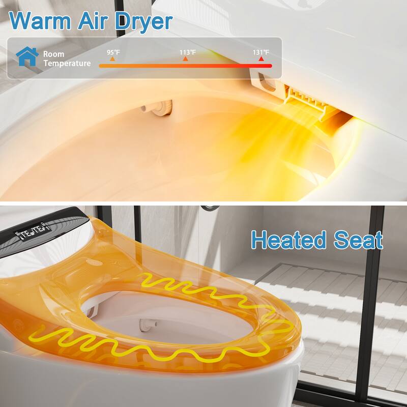Smart Toilet with Automatic Lid, Heated Seat, Foot Sensing Flush, Warm Air Dryer & Self-Cleaning Nozzle with Built-in Tank