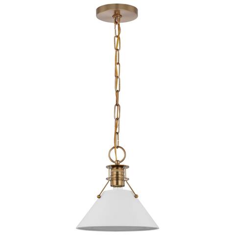 Outpost 1 Light Small Pendant Matte White with Burnished Brass