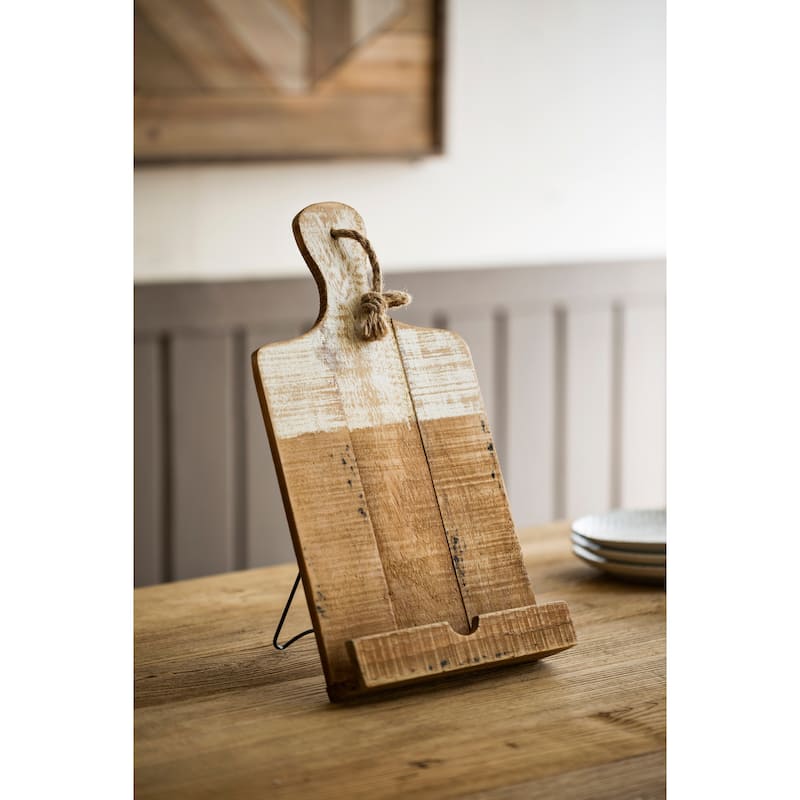 Distressed White Dipped Wood Tablet Holder