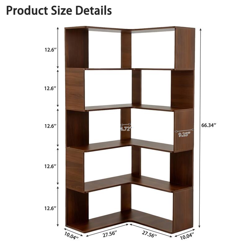 6 Tier Corner Bookshelf, 66"Tall L Shaped Bookshelf with Baffle, Freestanding Display Corner Shelf, with Open Shelf Units