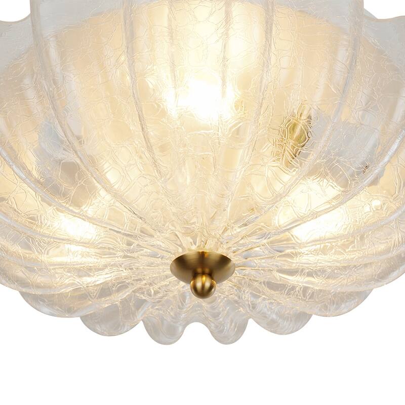 French Textured Frosted White Glass Scalloped Round Ceiling Light