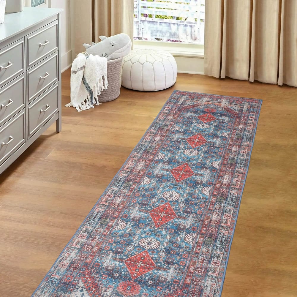 LoomBloom Aqua Traditional Medallion Rug Oriental Polyester Flatweave