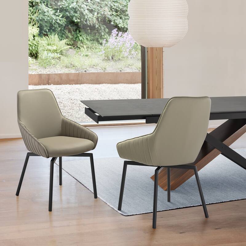 Shilo Faux Leather Upholstered Swivel Dining Chairs with Black Legs - Set of 2 - Taupe Grey