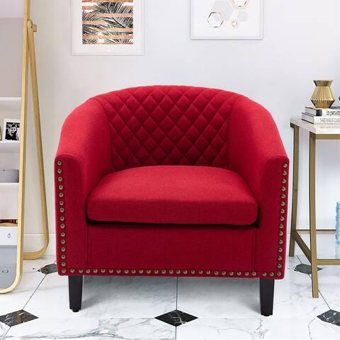 Modern Accent Chair Barrel Chair Living Room Leisure Chair with Nailheads and Solid Wood Legs for Living Room or Bedroom